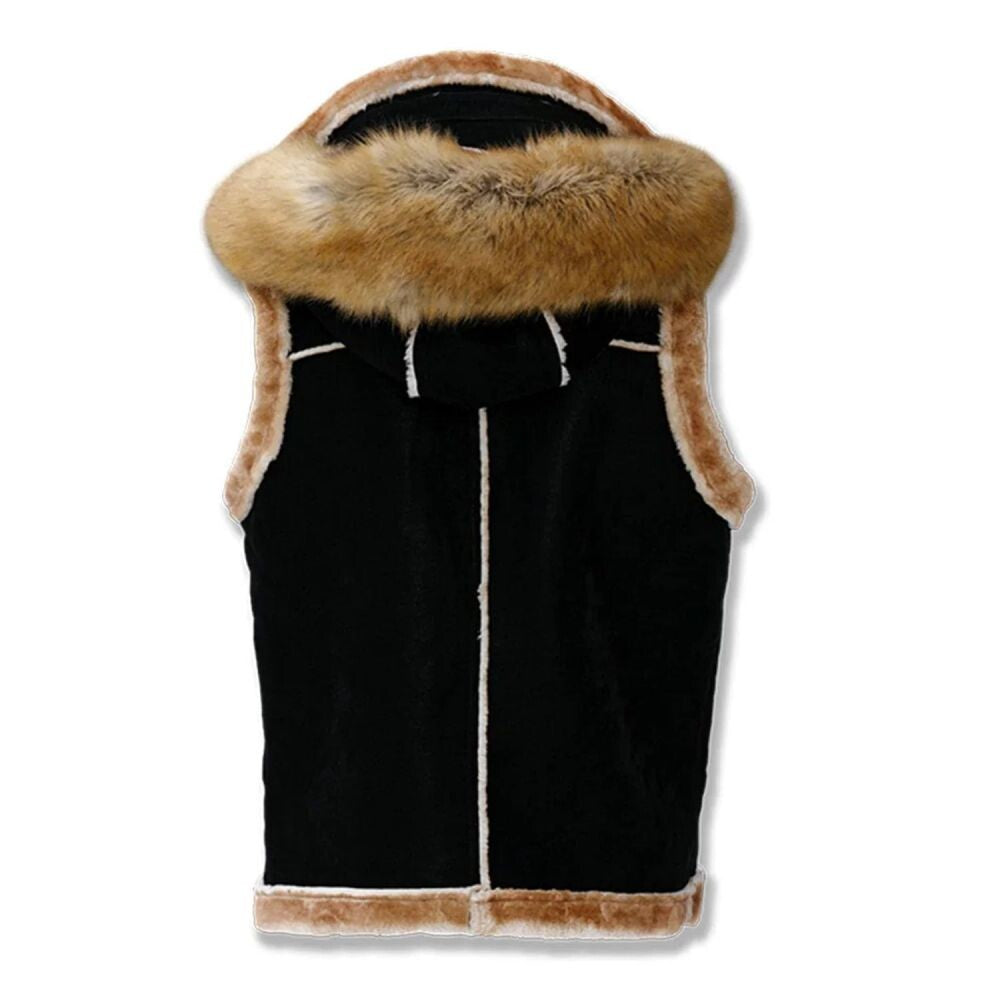 Jordan Craig El Jefe Shearling Men's Hooded Moto Vest Dark Roast 9373v-dr