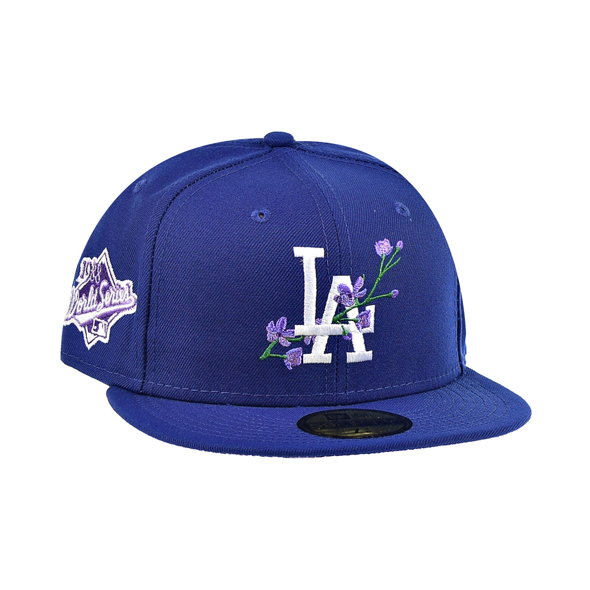 New Era Mens MLB Los Angeles Dodgers Side Patch Bloom 59Fifty Fitted Hat  60288185 Blue, Light Purple Undervisor
