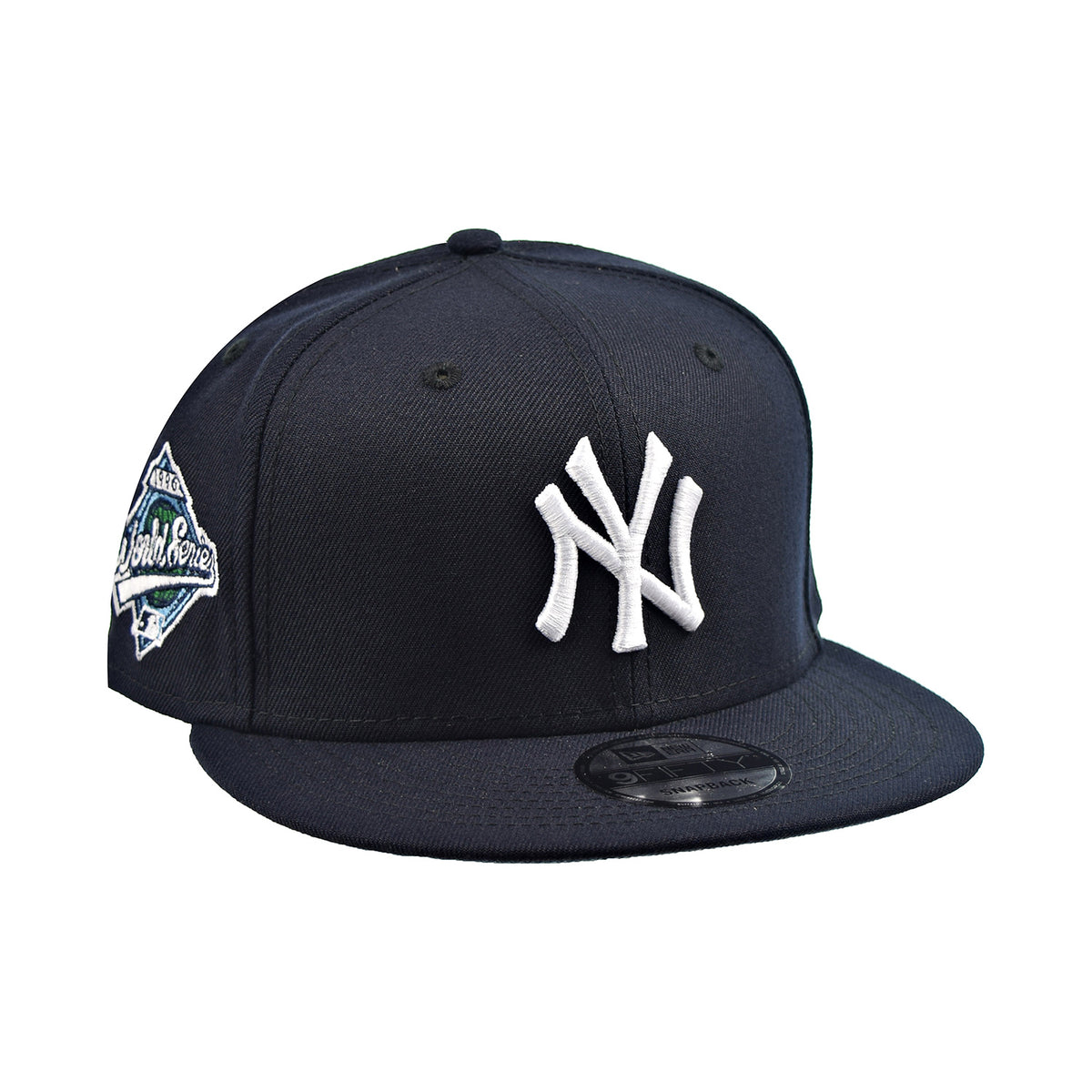 Yankees 99 WS New Era 59FIFTY Black Fitted Hat Royal Blue Bottom