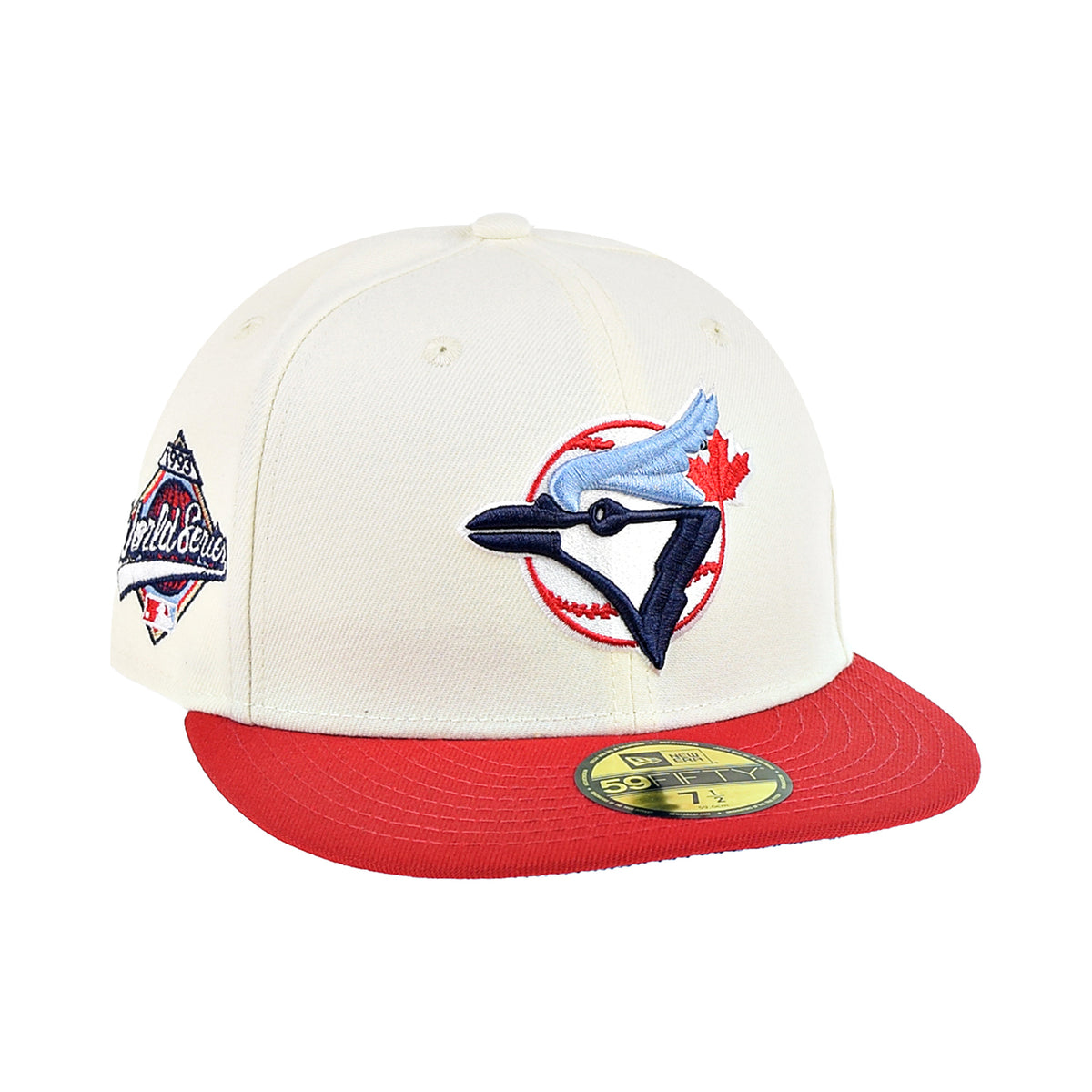 New Era Toronto Blue Jays 1993 World Series 59FIFTY Men's Fitted Hat Off-White Chrome-Scarlet / 7 3/4