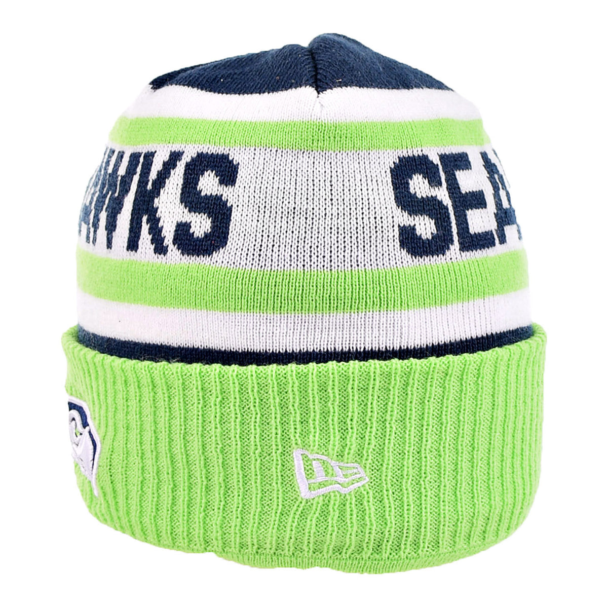 Men's New Era Neon Green/College Navy Seattle Seahawks 2022 Sideline Cuffed  Pom Knit Hat