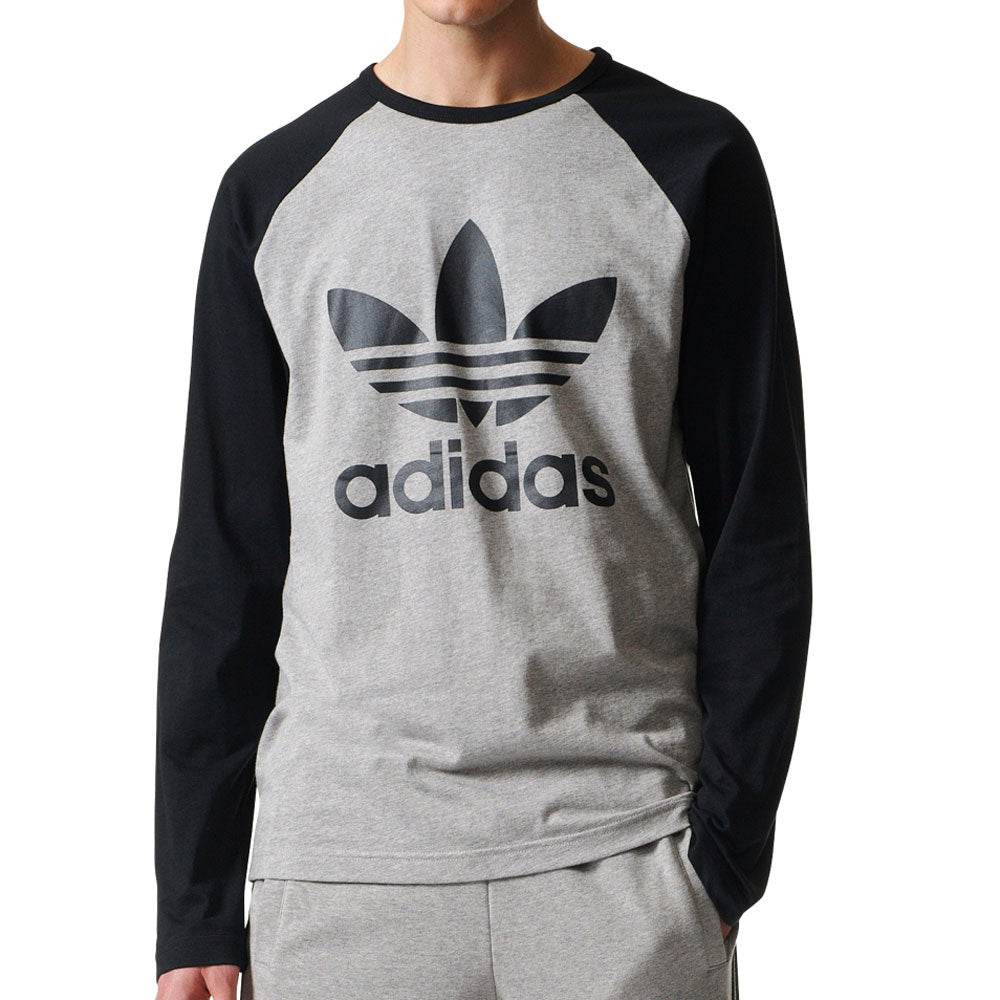 Adidas Men\'s T-Shirt Heather Long Medium Originals Trefoil Grey Sleeve