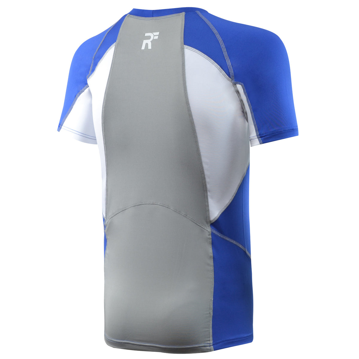 RunFlyte Men's Contour Panel Compression Short Sleeve T-Shirt - Moisture Wicking Royal Blue/Grey/White