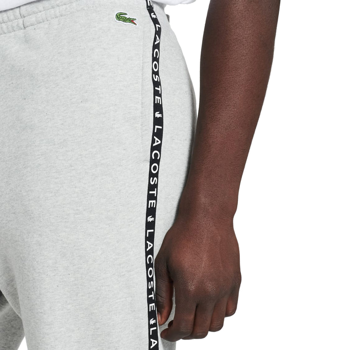 Lacoste Signature Striped Colorblock Men's Fleece Pants Grey Chine-Black-White