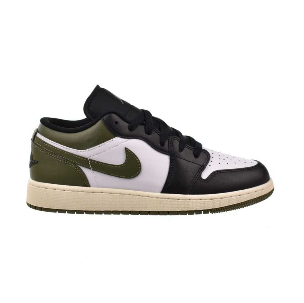 Air Jordan 1 Low (GS) Big Kids' Shoes Black/White-Medium Olive 553560-092