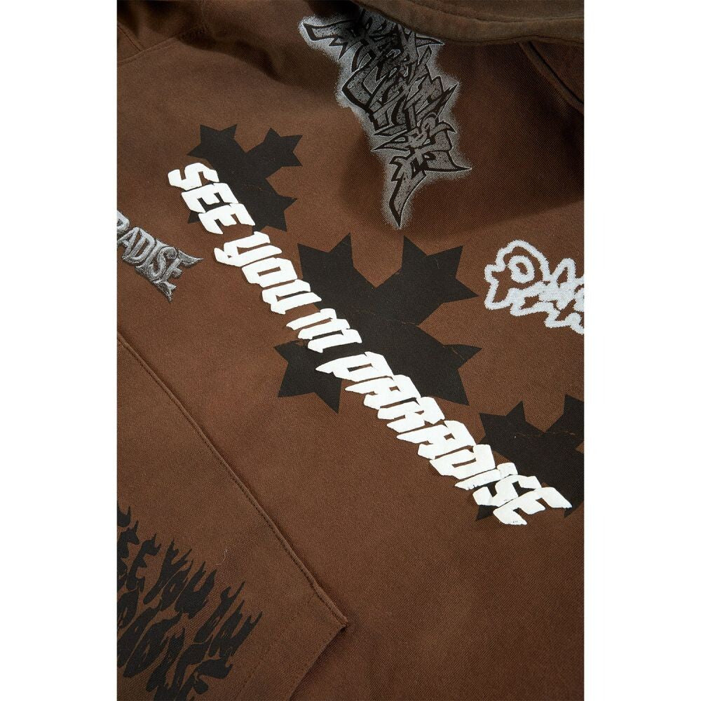 See You In Paradise Printed Hoodie Men's Hoodie Brown 8641h-brown