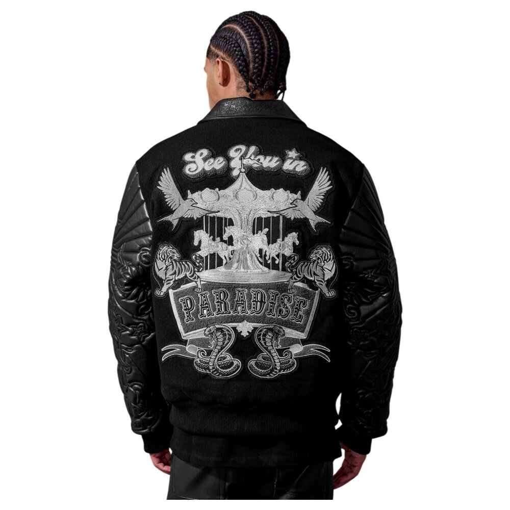 See You In Paradise Quilted PU Tiger Men's Varsity Jacket Noir 91667-noir