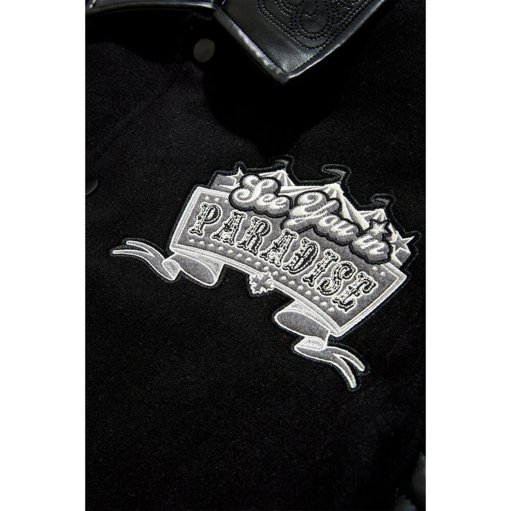 See You In Paradise Quilted PU Tiger Men's Varsity Jacket Noir 91667-noir