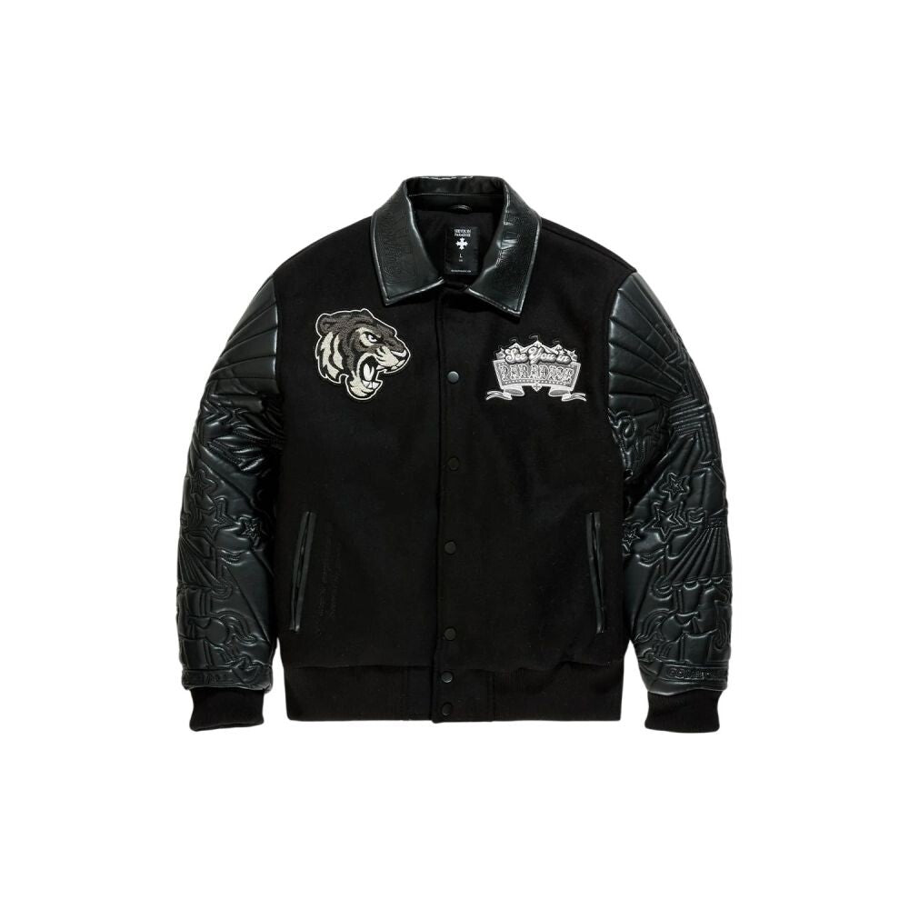 See You In Paradise Quilted PU Tiger Men's Varsity Jacket Noir 91667-noir