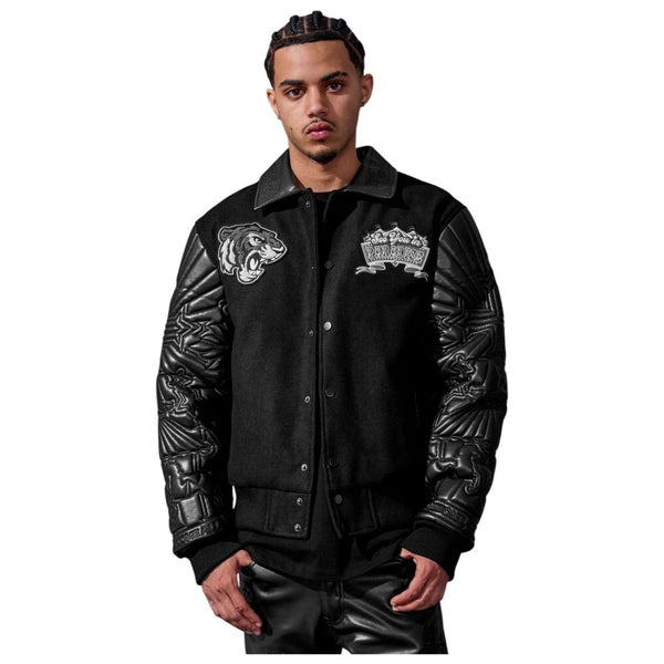 See You In Paradise Quilted PU Tiger Men's Varsity Jacket Noir 91667-noir