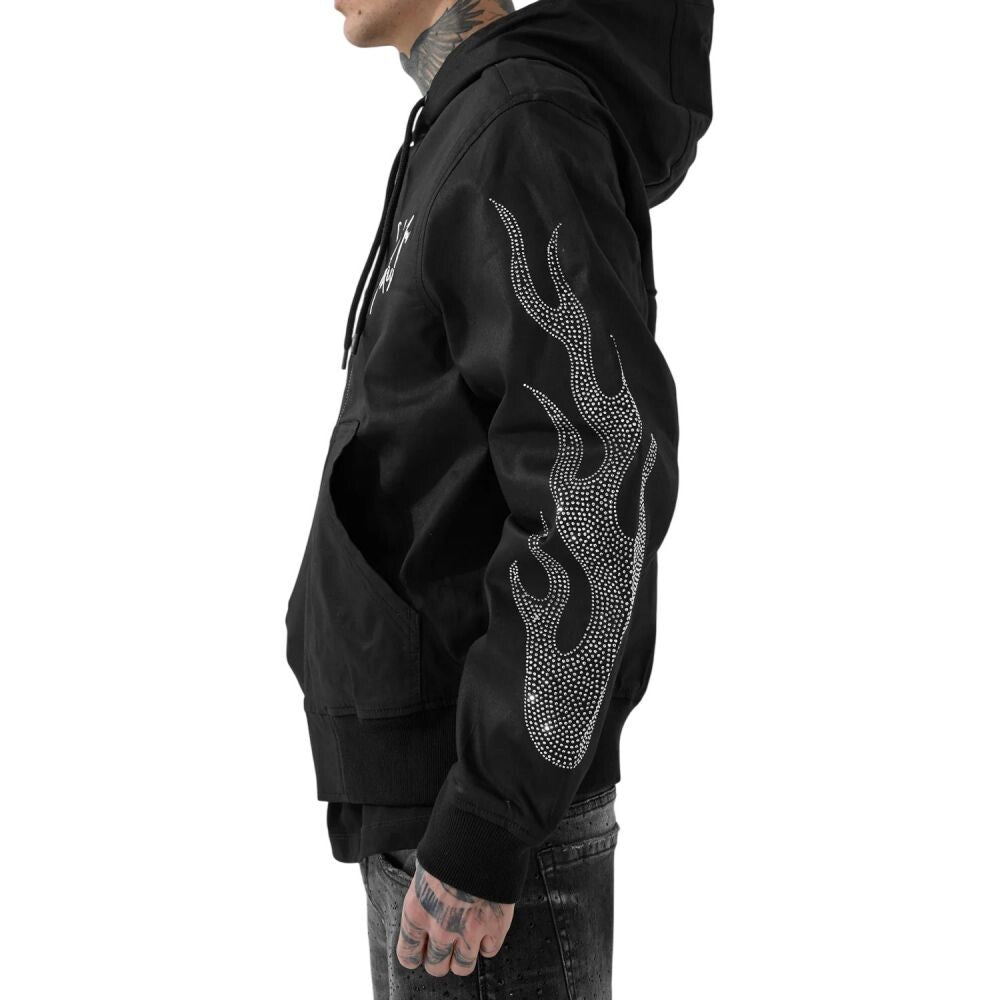 See You In Paradise Flame Rhinestones Hooded Men's Jacket Black 91669a-black