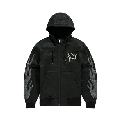 See You In Paradise Flame Rhinestones Hooded Men's Jacket Black 91669a-black