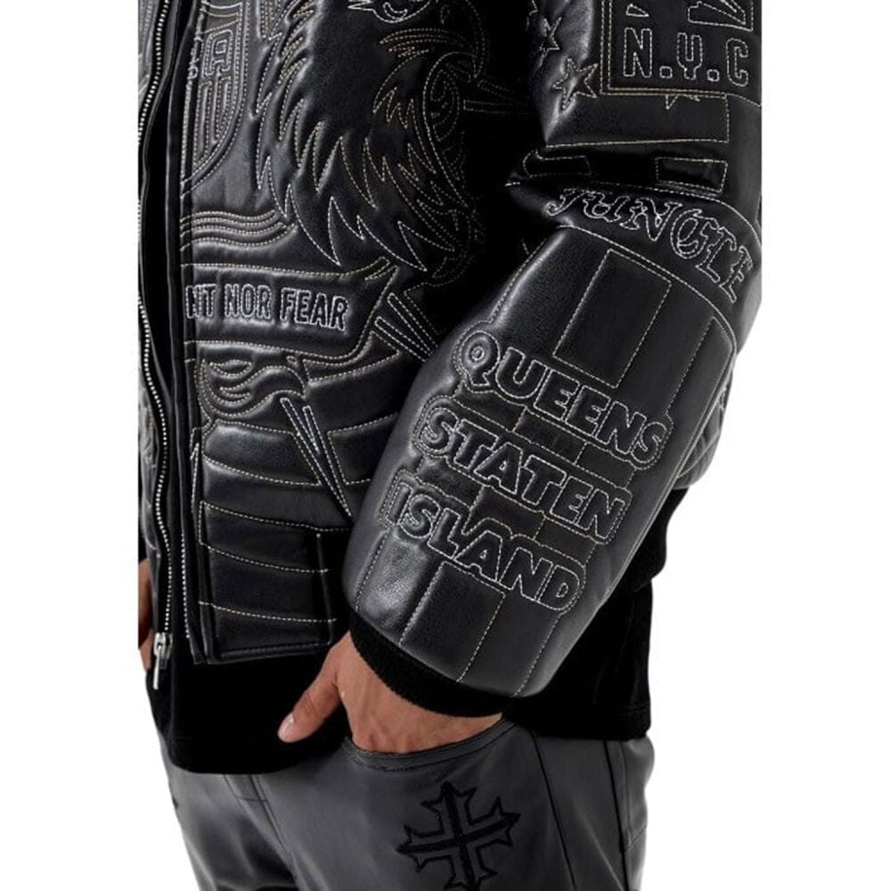 See You In Paradise NYC Embroidery Leather Men's Jacket Black 91682-Black