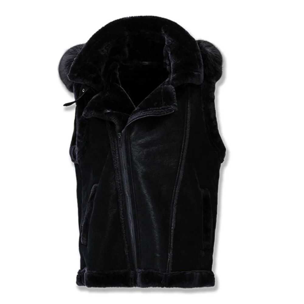 Jordan Craig El Jefe Shearling Men's Hooded Moto Vest Black 9373v-b