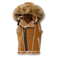 Jordan Craig El Jefe Shearling Men's Hooded Moto Vest Cognac 9373v-c