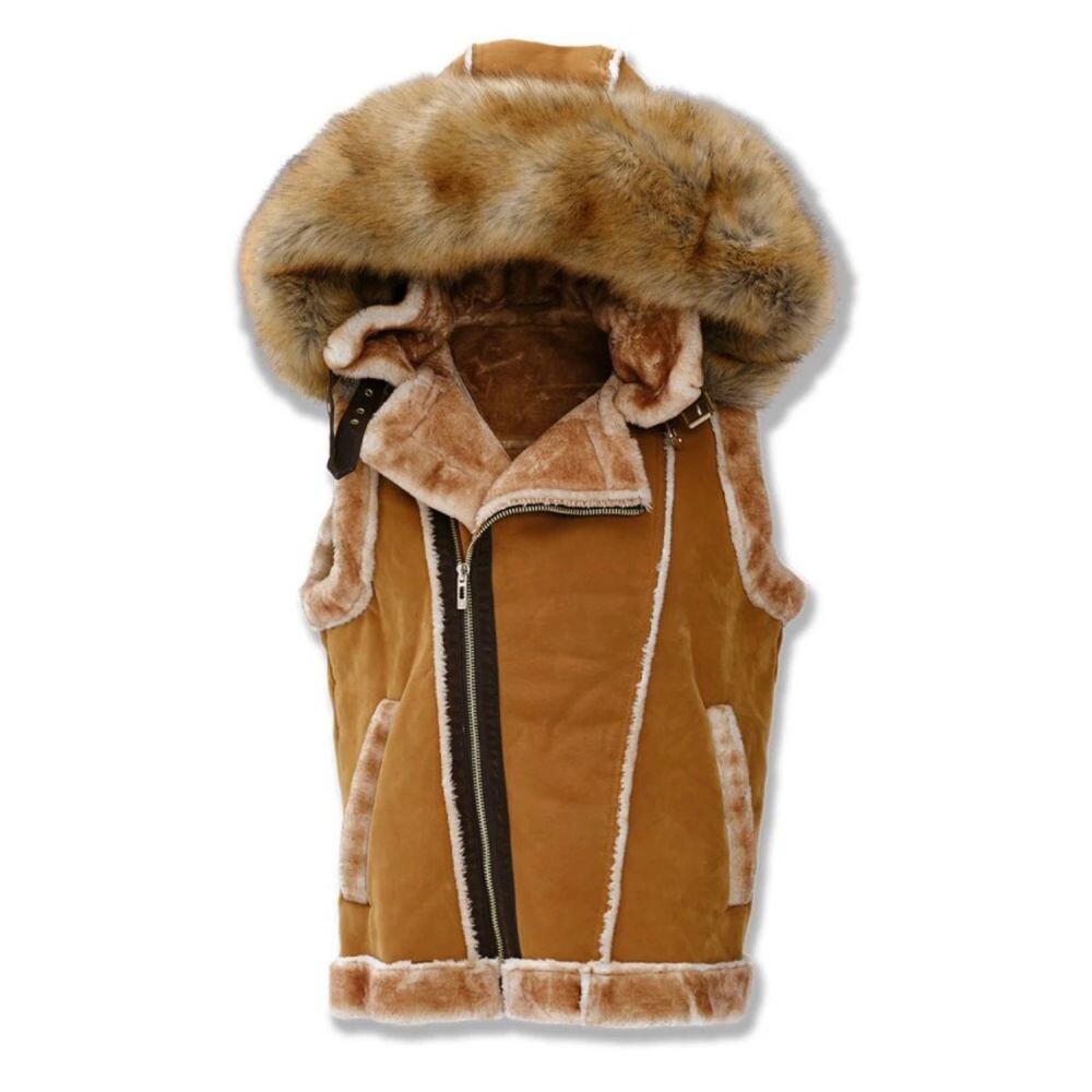 Jordan Craig El Jefe Shearling Men's Hooded Moto Vest Cognac 9373v-c