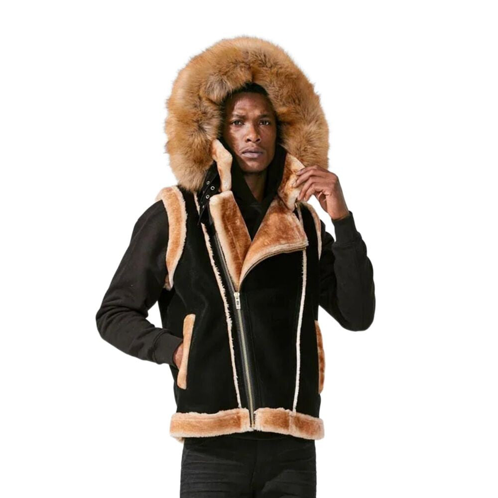 Jordan Craig El Jefe Shearling Men's Hooded Moto Vest Dark Roast 9373v-dr