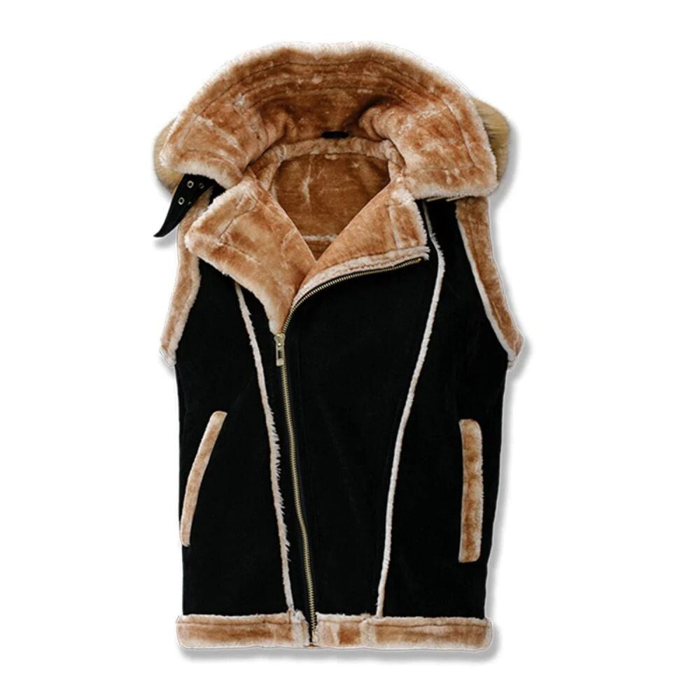Jordan Craig El Jefe Shearling Men's Hooded Moto Vest Dark Roast 9373v-dr