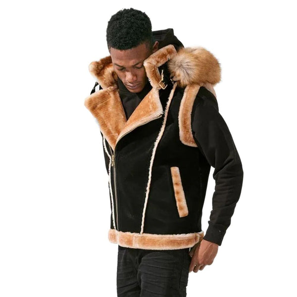 Jordan Craig El Jefe Shearling Men's Hooded Moto Vest Dark Roast 9373v-dr