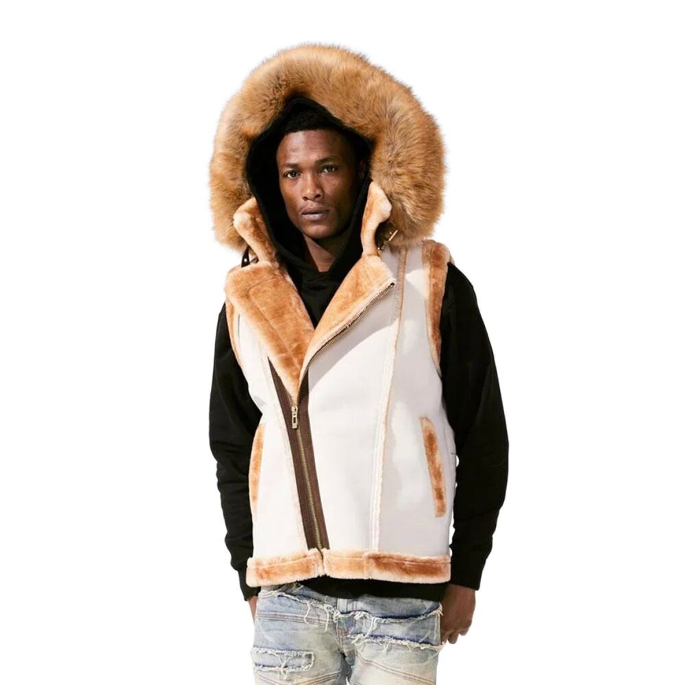 Jordan Craig El Jefe Shearling Mens Hooded Moto Vest Olive Sand 9373v-s