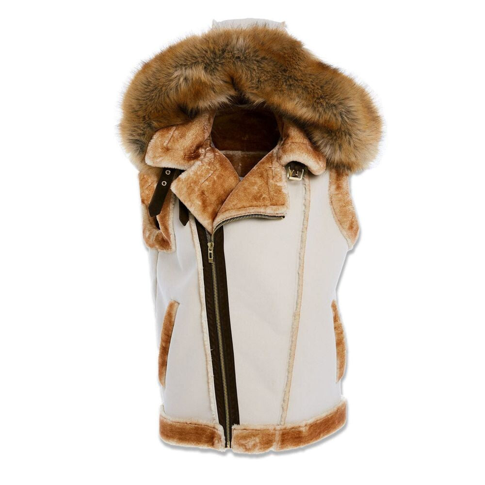 Jordan Craig El Jefe Shearling Mens Hooded Moto Vest Olive Sand 9373v-s