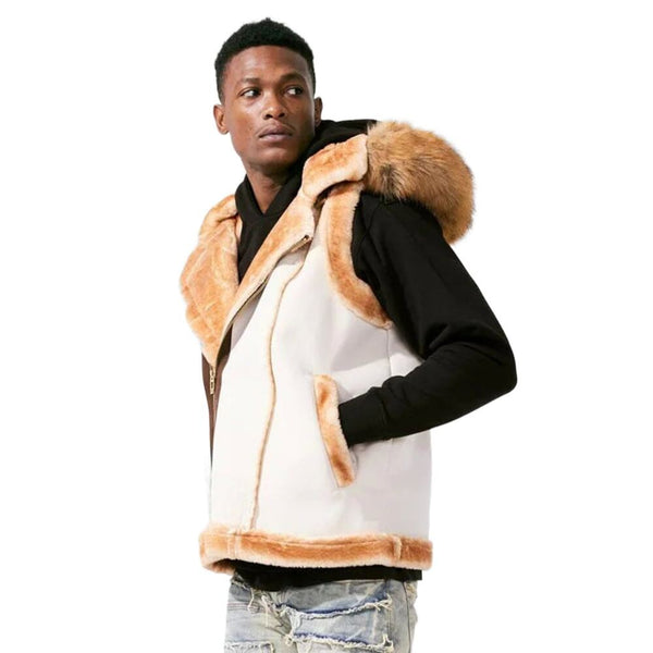 Jordan Craig El Jefe Shearling Mens Hooded Moto Vest Olive Sand 9373v-s