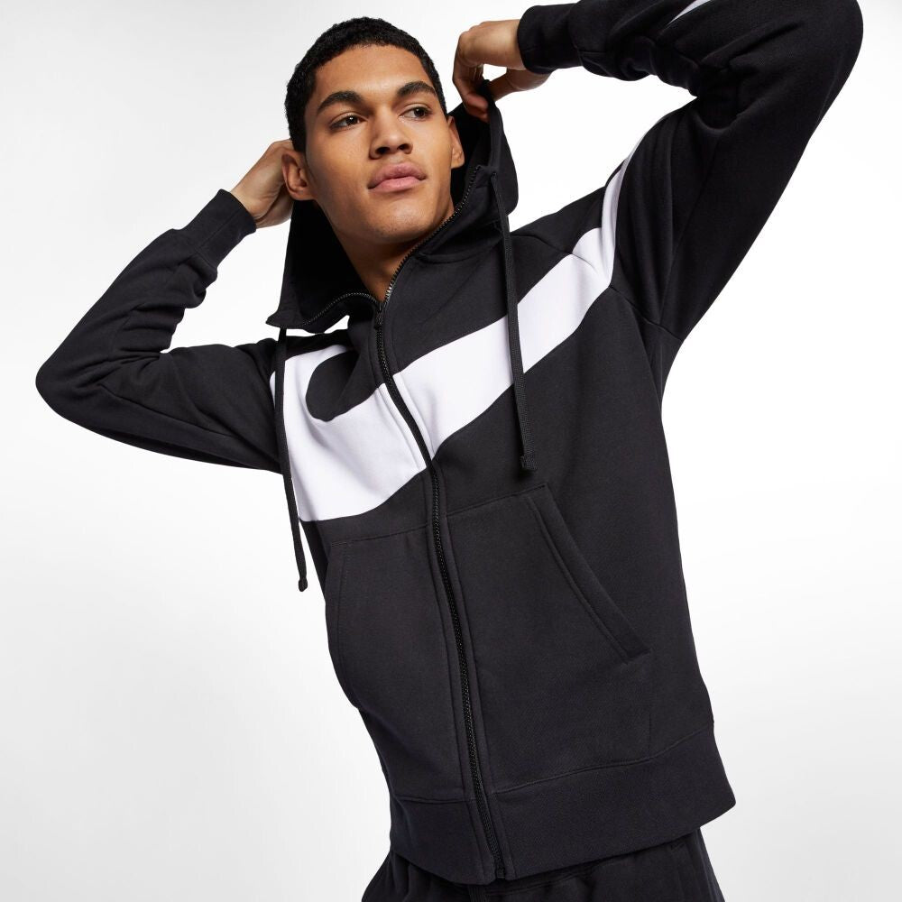 Nike Giant Swoosh Fleece Zip Up Men's Hoodie Black-White bq6458-010