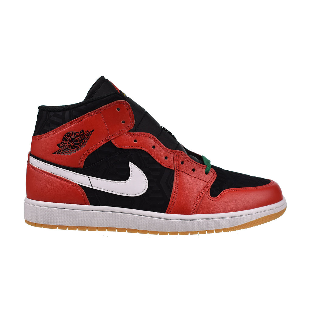 Air Jordan 1 Mid SE Men's Shoes Black-White-Malachite-Fire Red