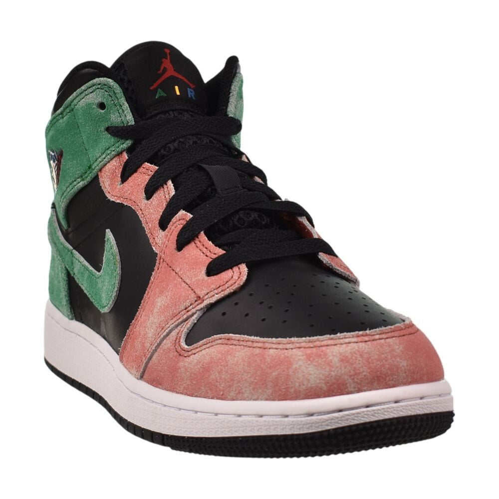 Air Jordan 1 Mid SE (GS) Big Kids' Shoes Black/Pine Green Red fq1292-003