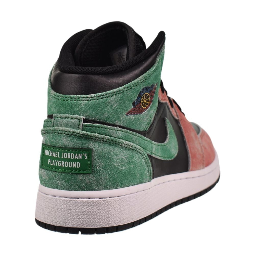 Air Jordan 1 Mid SE (GS) Big Kids' Shoes Black/Pine Green Red fq1292-003