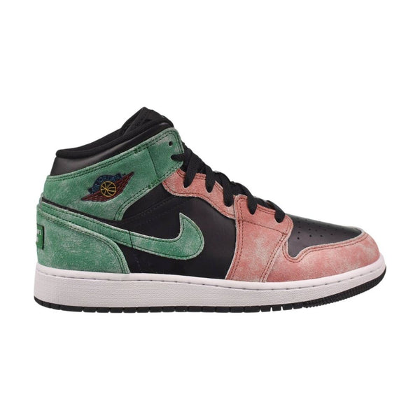 Air Jordan 1 Mid SE (GS) Big Kids' Shoes Black/Pine Green Red fq1292-003
