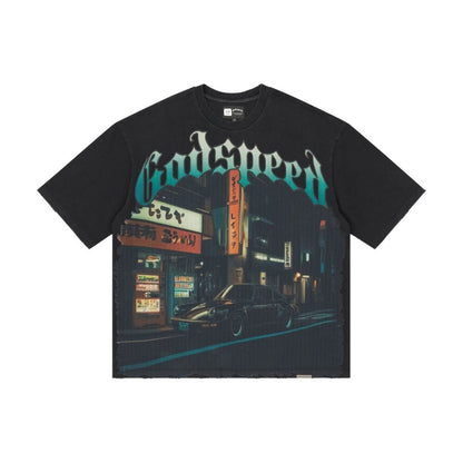 Godspeed Pit Stop Tokyo Men's T-Shirt Black Wash gdspd25-bw