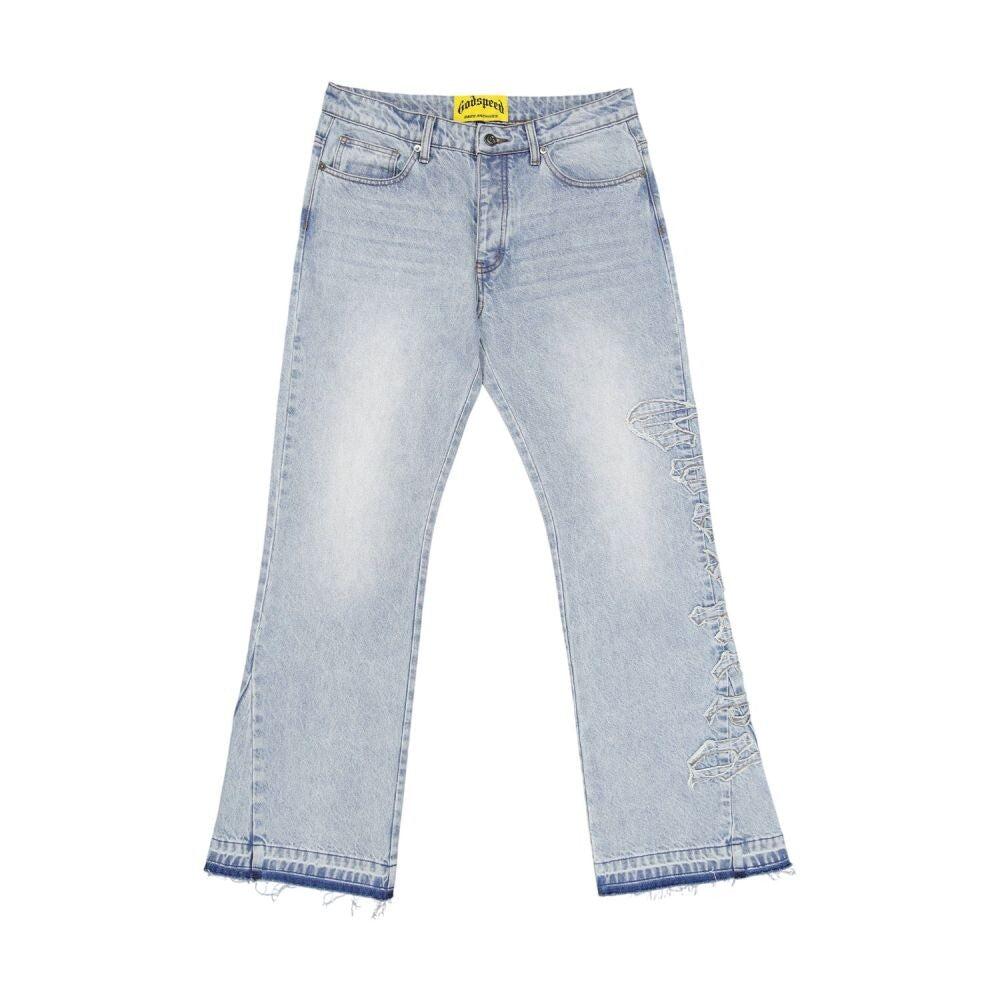 Godspeed OG Logo Flared Denim Stitched Men's Jeans Blue gdspd26-bl