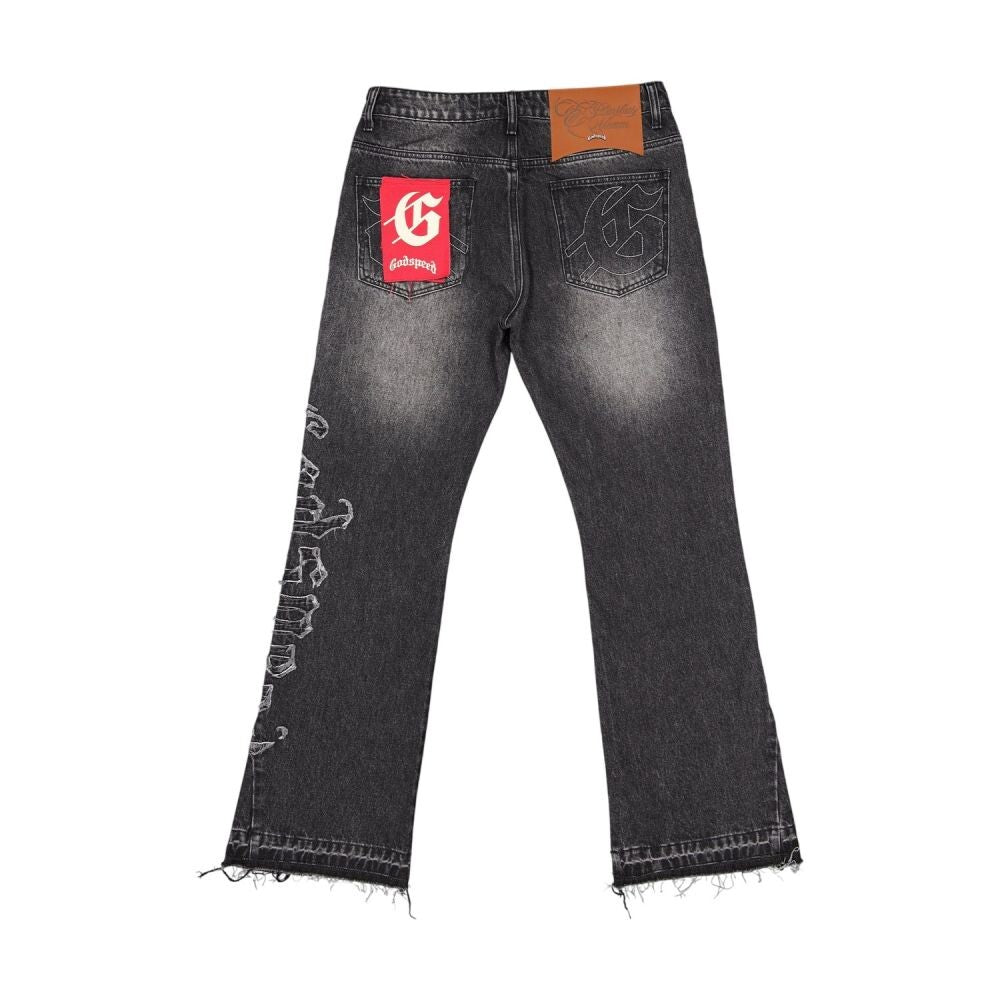 Godspeed OG Logo Flared Denim Stitched Men's Jeans Grey Wash gdspd26-gw