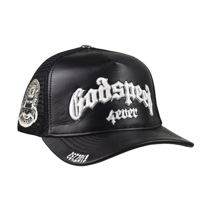 Godspeed Forever Premium Leather Trucker Men's Snapback Hat Black gdspd27-bl