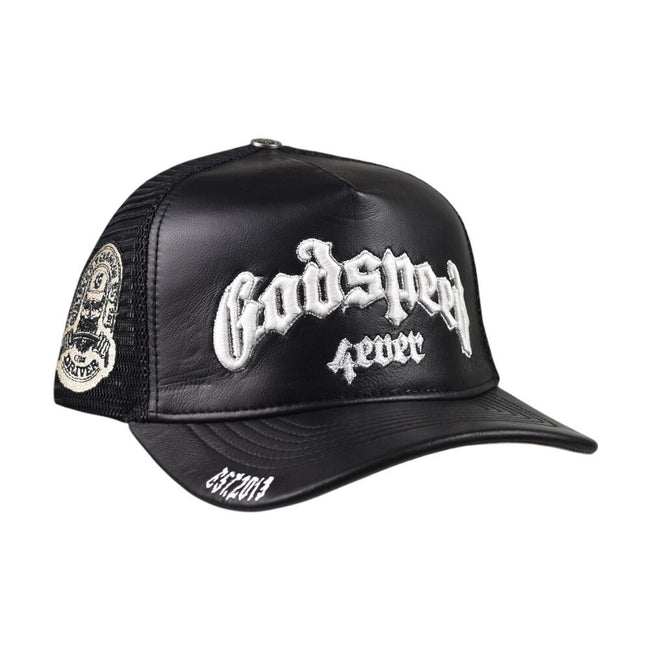 Godspeed Forever Premium Leather Trucker Men's Snapback Hat Black gdspd27-bl