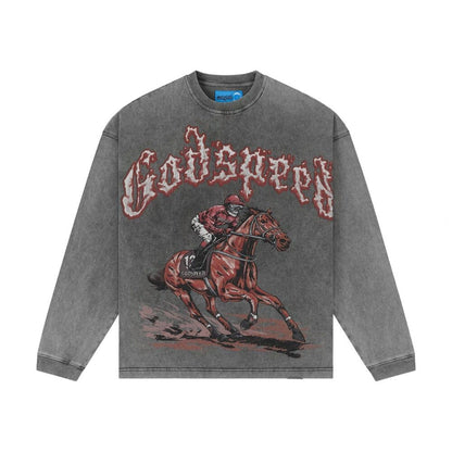 Godspeed Thoroughbred Men's Long Sleeve Tee Grey Wash gdspd71-gw