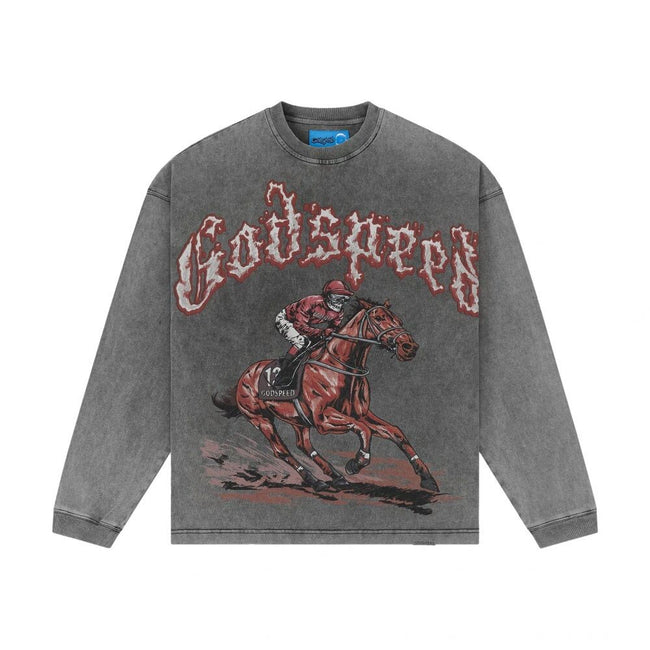 Godspeed Thoroughbred Men's Long Sleeve Tee Grey Wash gdspd71-gw