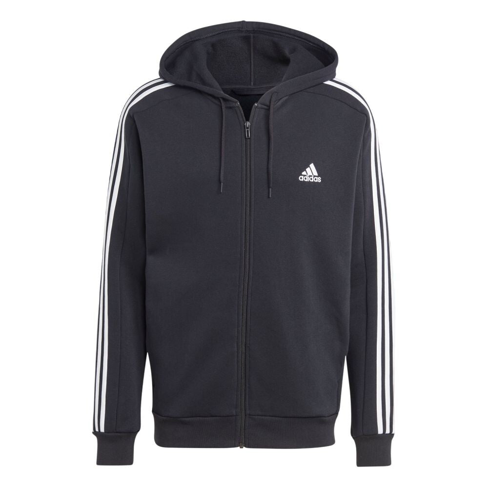 Adidas Essentials Fleece 3 Stripes Full Zip Men's Hoodie Black ib4029-black