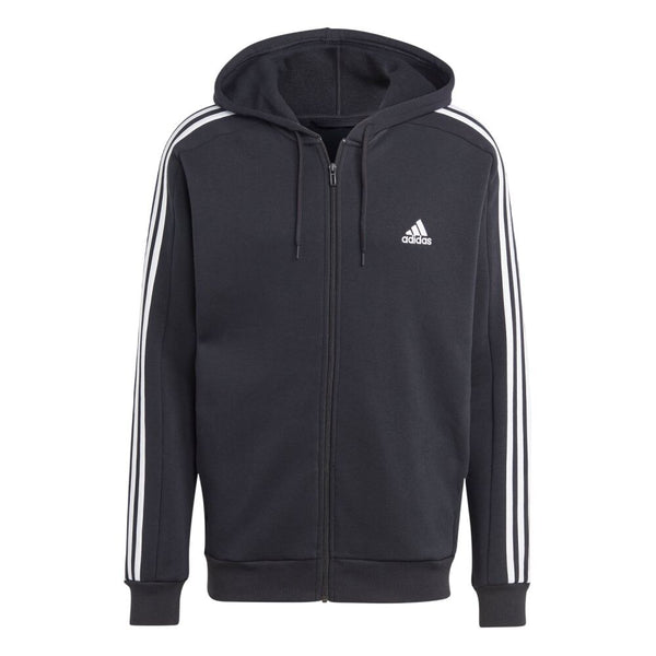 Adidas Essentials Fleece 3 Stripes Full Zip Men's Hoodie Black ib4029-black