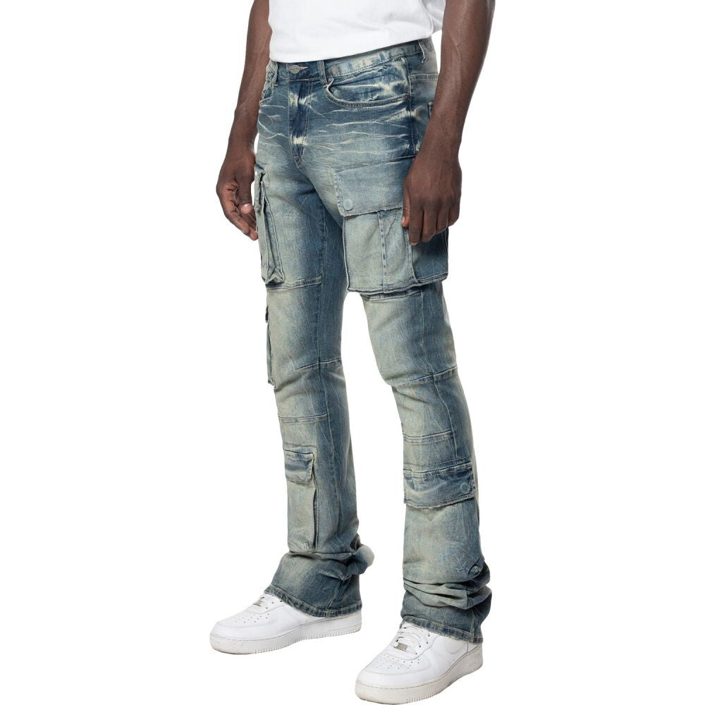Smoke Rise Stacked Utility Multi Pocket Cargo Men's Jeans Village Blue jp24143-vb