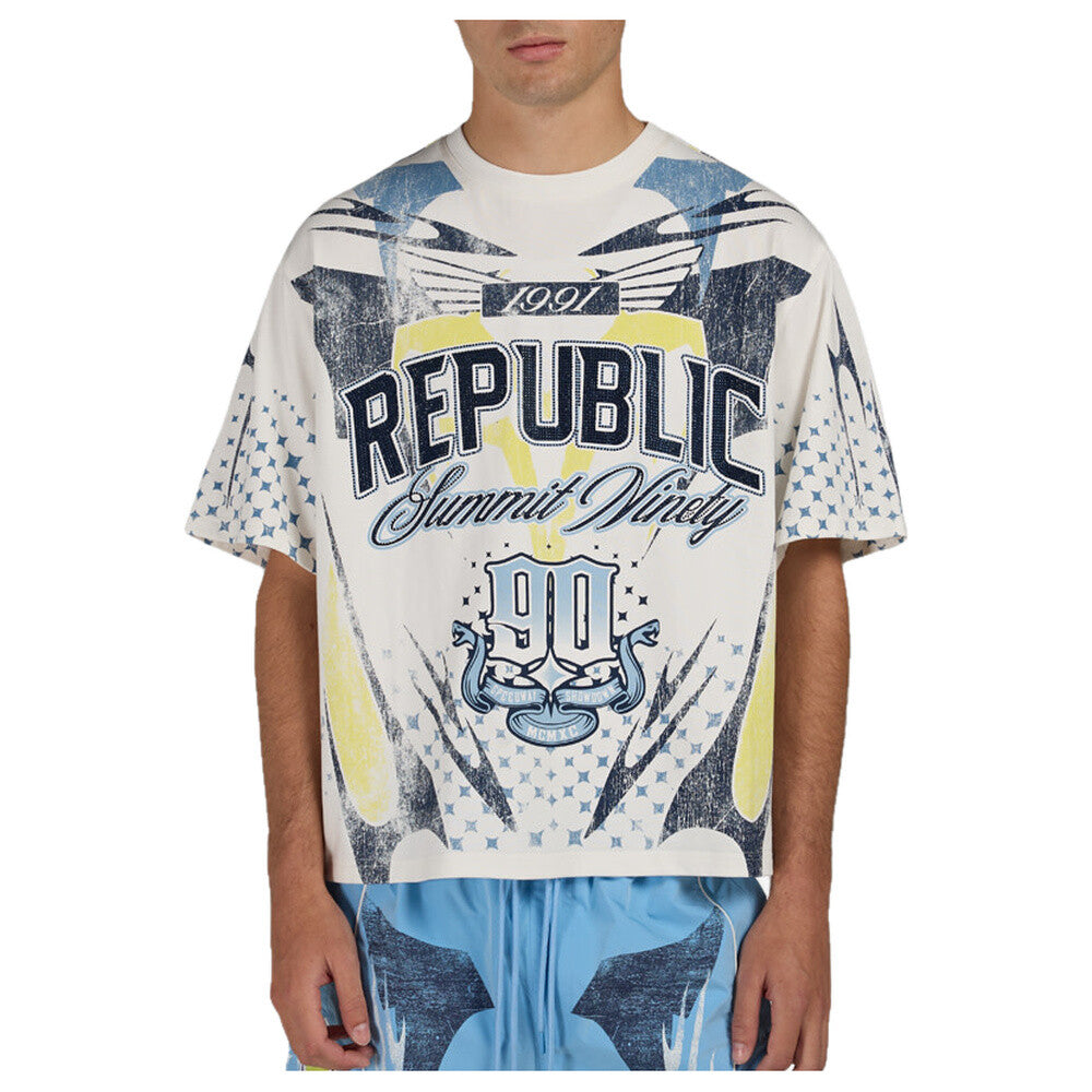 Smoke Rise Republic Rhinestone Boxy Men's T-Shirt Boy Blue kt26s551-bb