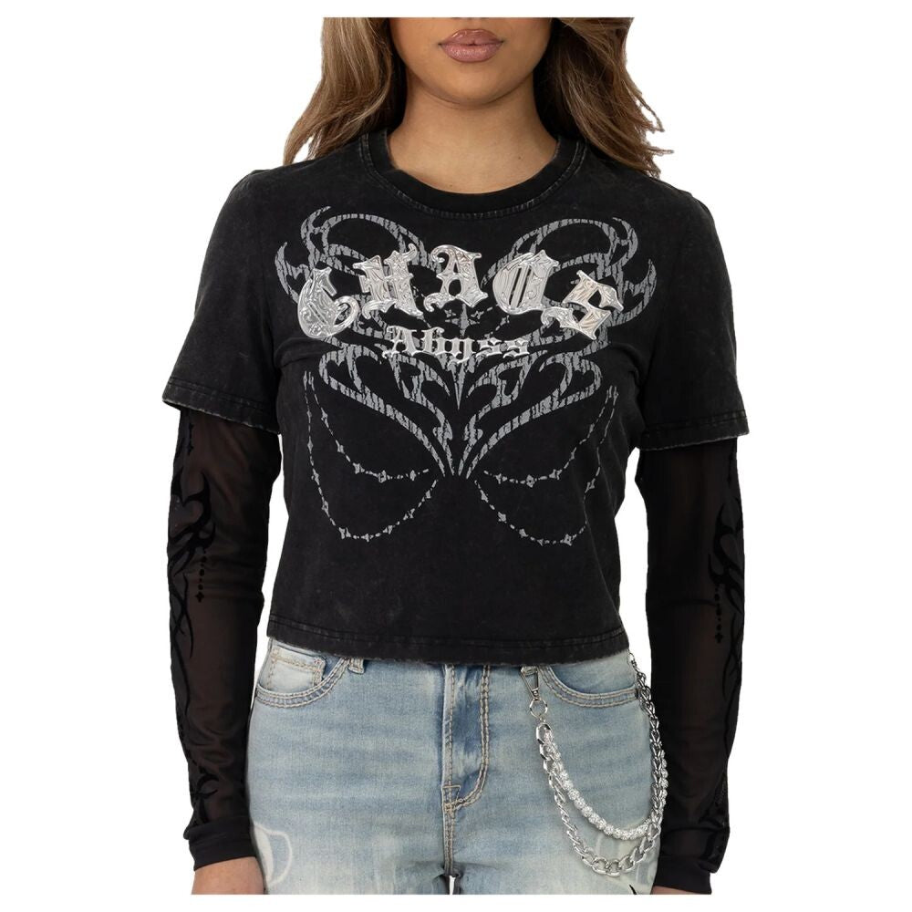 Smoke Rise Slim Twofer Graphic Women's T-Shirt Hematite rkt26s401-hematite
