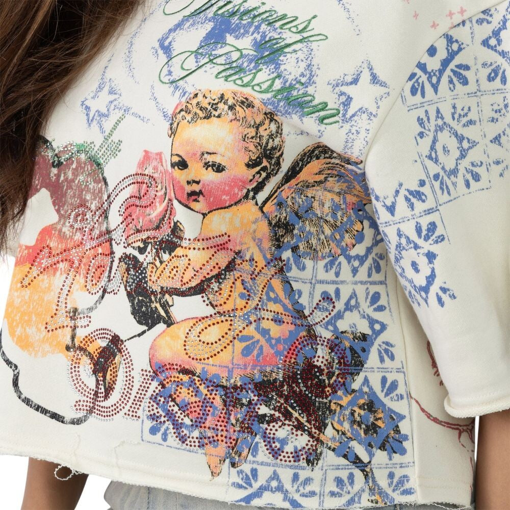 Smoke Rise Boxy Rhinestone Women's T-Shirt Turtle Dove rkt26s404-td