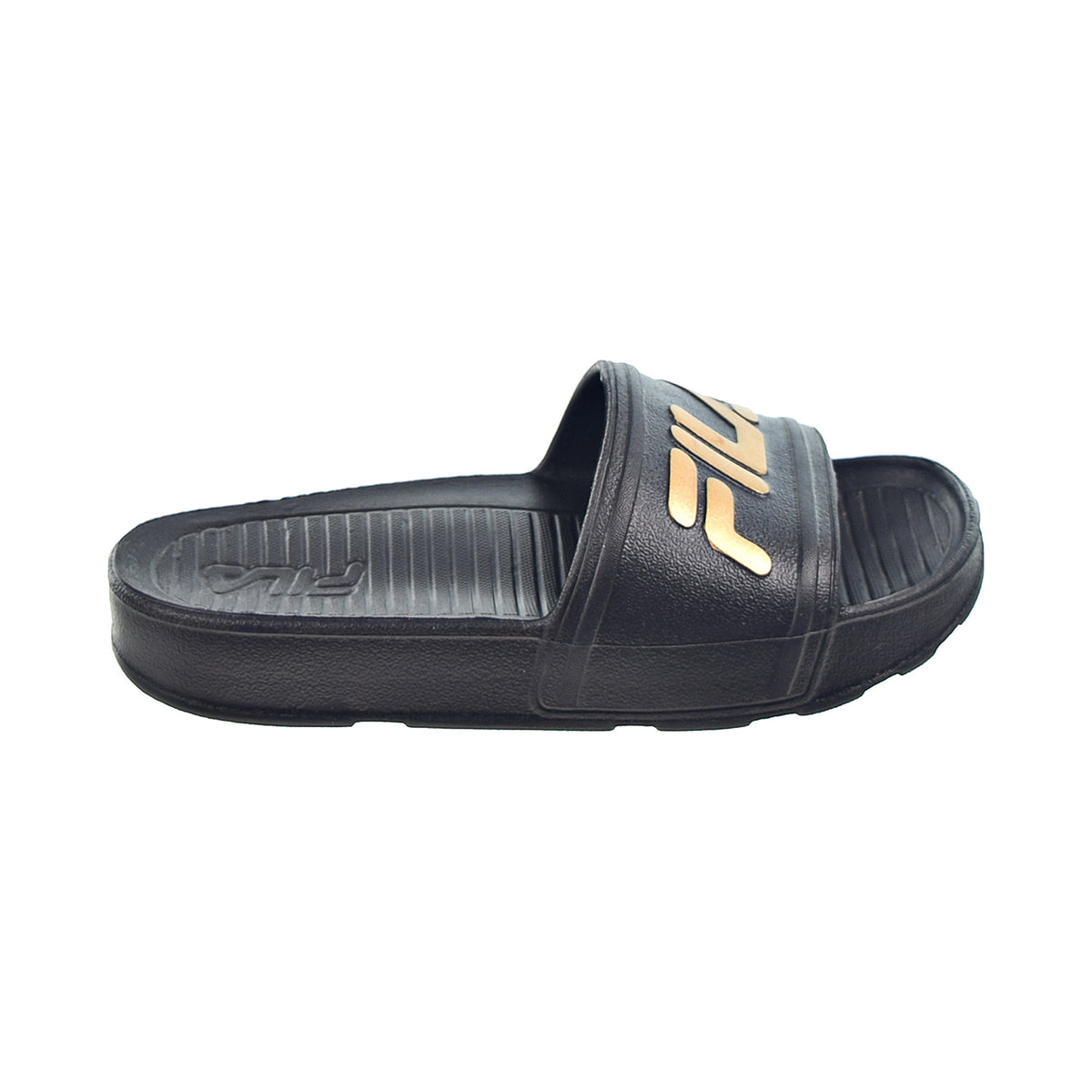 Fila Sleek LT Kids' Slide Sandals Black-Metallic Gold