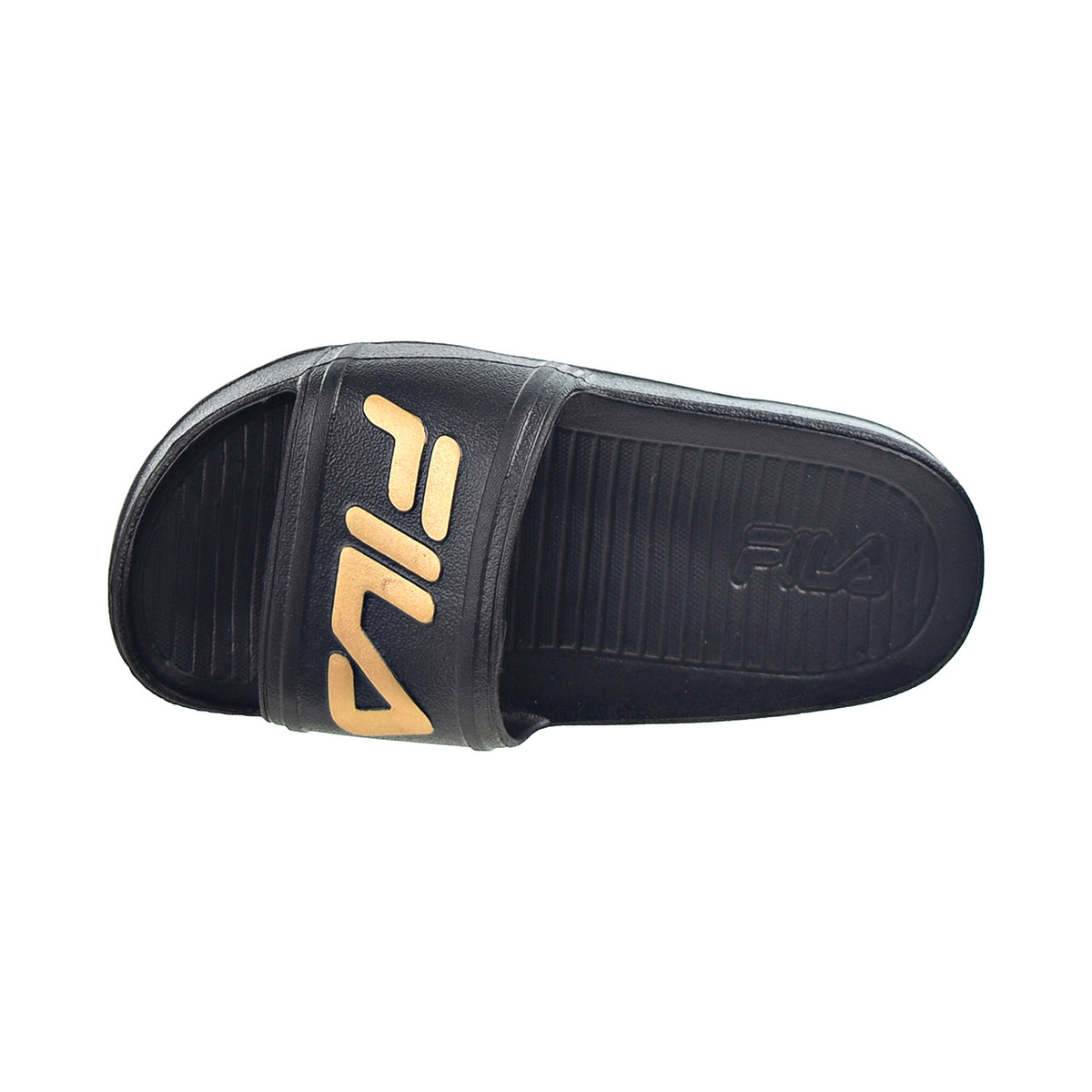 Fila Sleek LT Kids' Slide Sandals Black-Metallic Gold