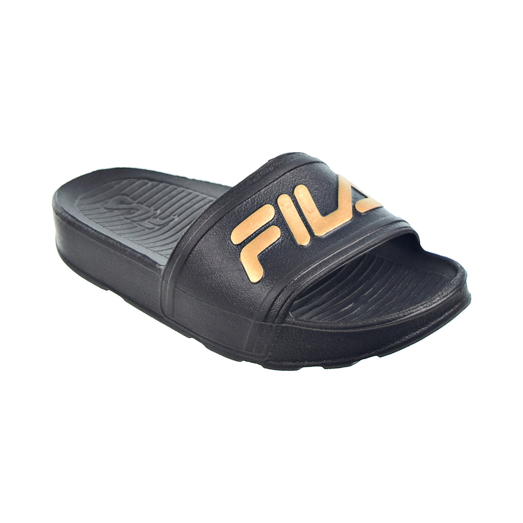 Fila Sleek LT Kids' Slide Sandals Black-Metallic Gold