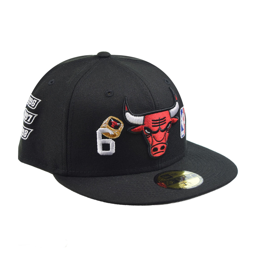 New Era Chicago Bulls "6X World Champions" 59Fifty Fitted Hat Black-Red-Multi