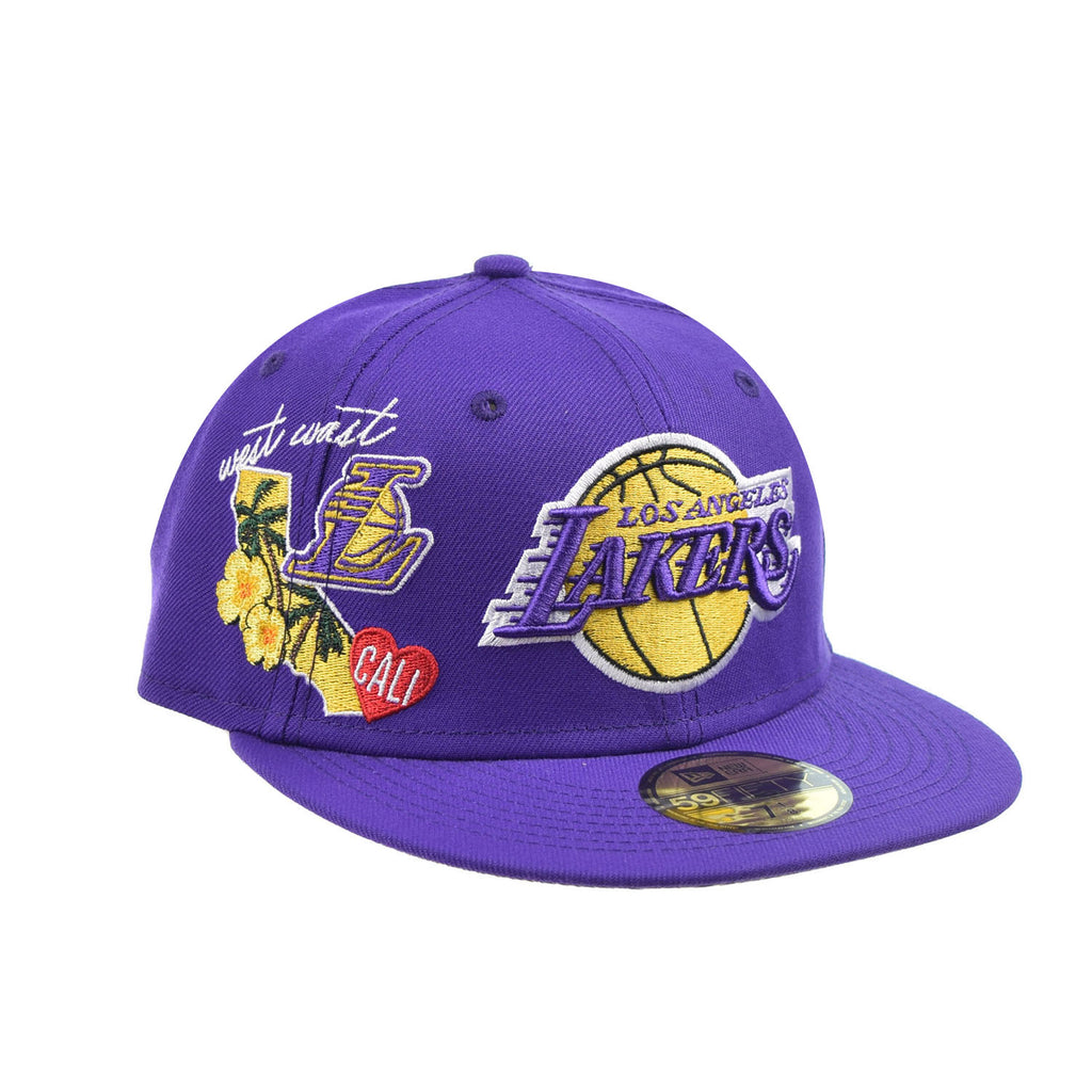 Men's New Era Purple Los Angeles Lakers City Cluster 59FIFTY Fitted Hat, Size: 7 3/8