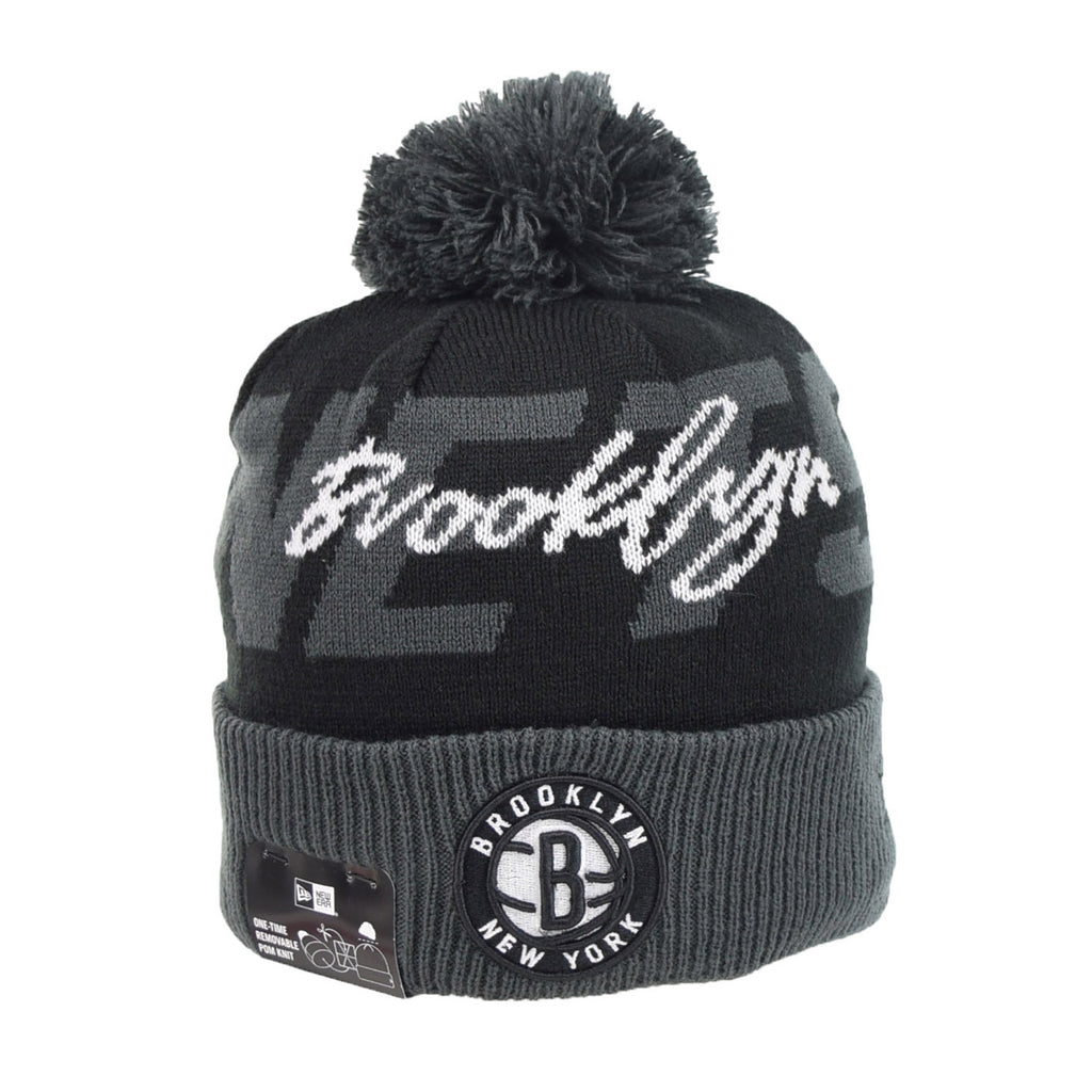 New Era Brooklyn Nets Confident Cuffed Knit Men's Pom Beanie Black-Gray